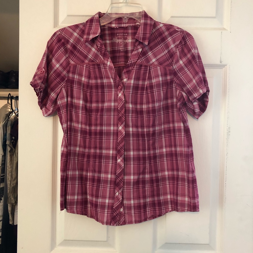 Sonoma pink plaid button up shirt